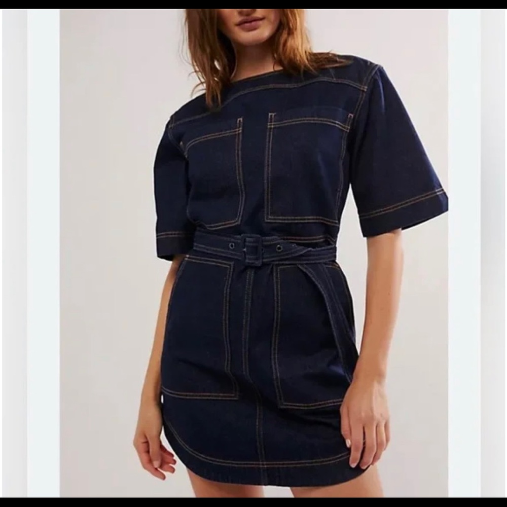 Shona Joy Rita Patch Pocket Denim Mini dress
